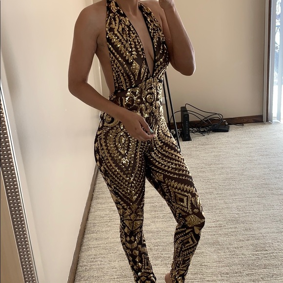 AKIRA Pants - Akira Gold Sequin Jumpsuit